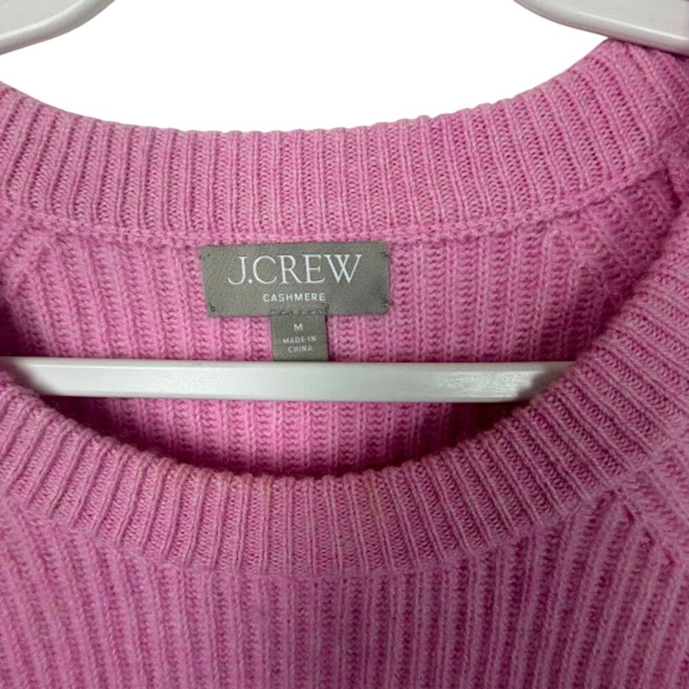 J. Crew Cashmere Relaxed Fit Ribbed Crewneck Sweater Pink Women's Size Medium - Picture 3 of 6